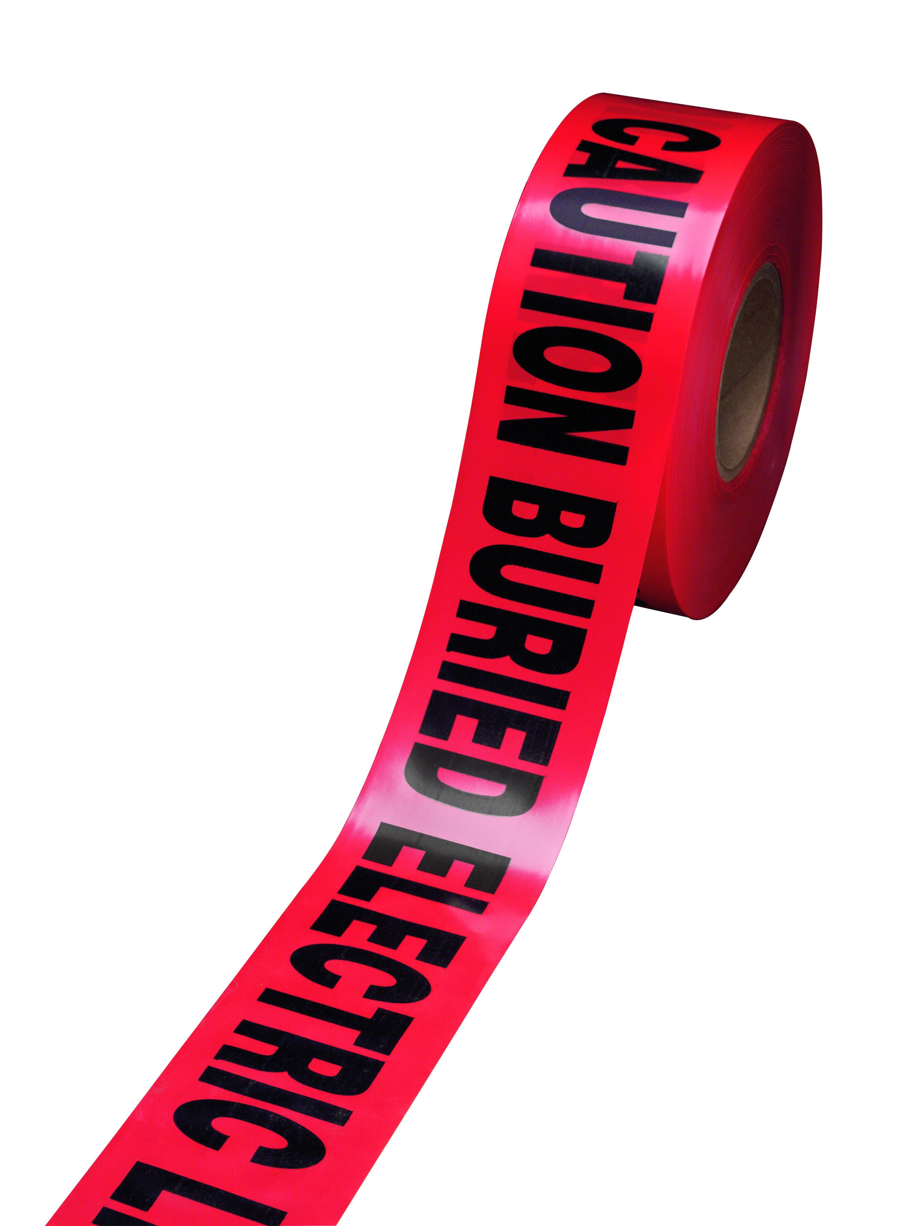7000132915 Scotch 303-R Non-Adhesive Barricade Tape, Red, 91.4 mm L 3 in W, CAUTION BURIED ELECTRIC LINE BELOW Legend, Polyethylene Film