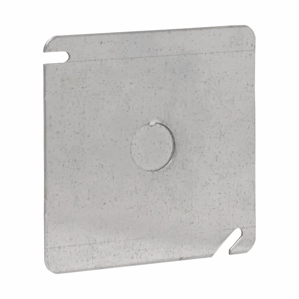 TP487 Flat Box Cover With 3/4 in Knockout, 4 in Dia, Steel