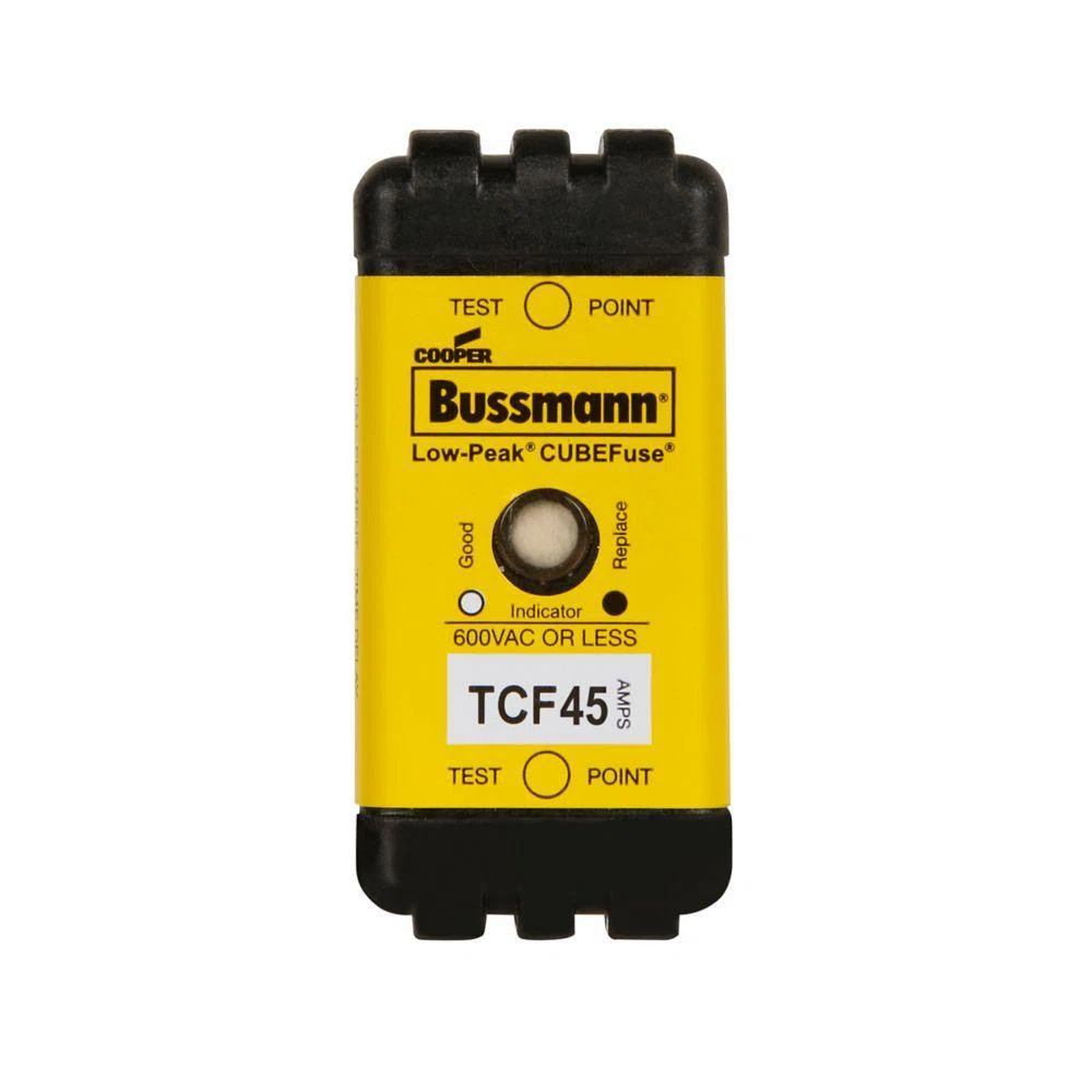 TCF45 Low-Peak CUBEFuse Current Limiting Inrush Current Withstand Time Delay Fuse, 45 A, 600 V AC/300 V DC, 100/300 kA Interrupt, Class: CF, Square Body