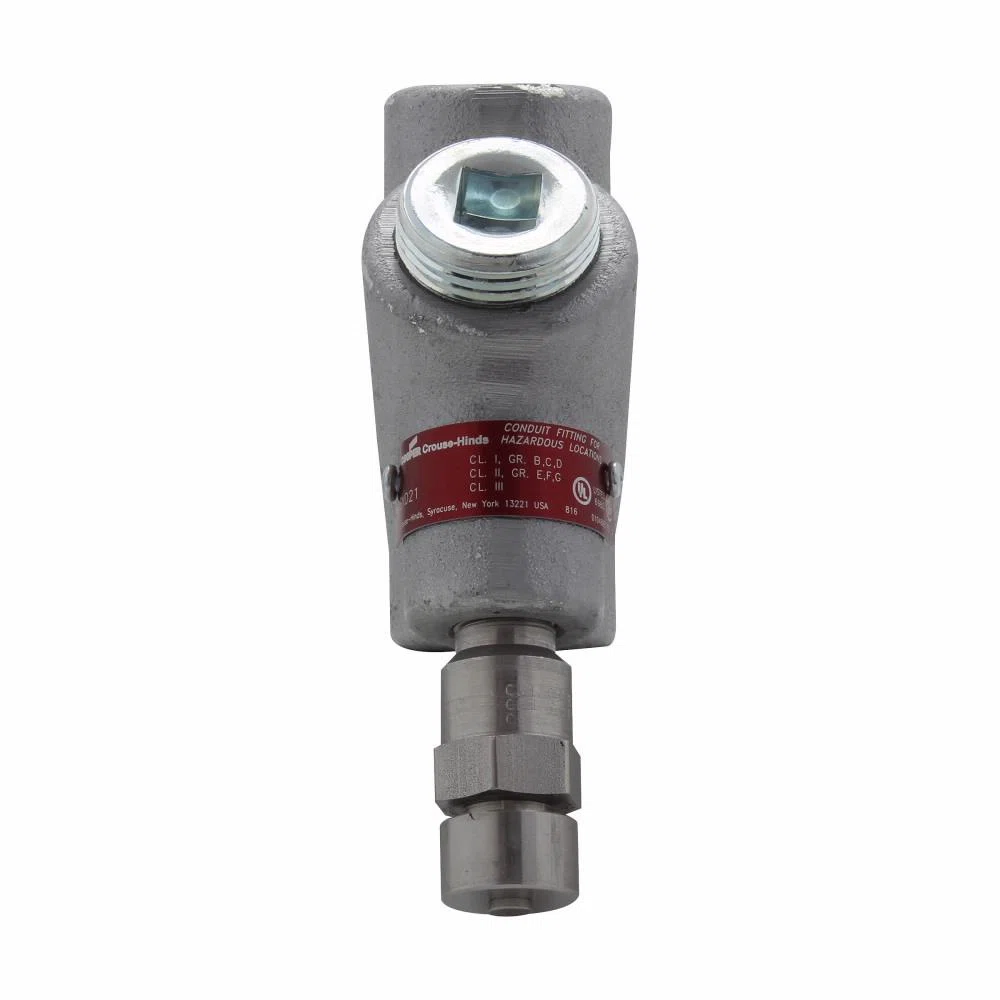 EYD61 Condulet Dust-Ignitionproof Explosionproof Conduit Sealing Fitting With Drain, 2 in FNPT, For Use With Vertical Position Conduit System, Ductile Iron/Feraloy Iron Alloy, Aluminum Acrylic Painted/Electro-Galvanized