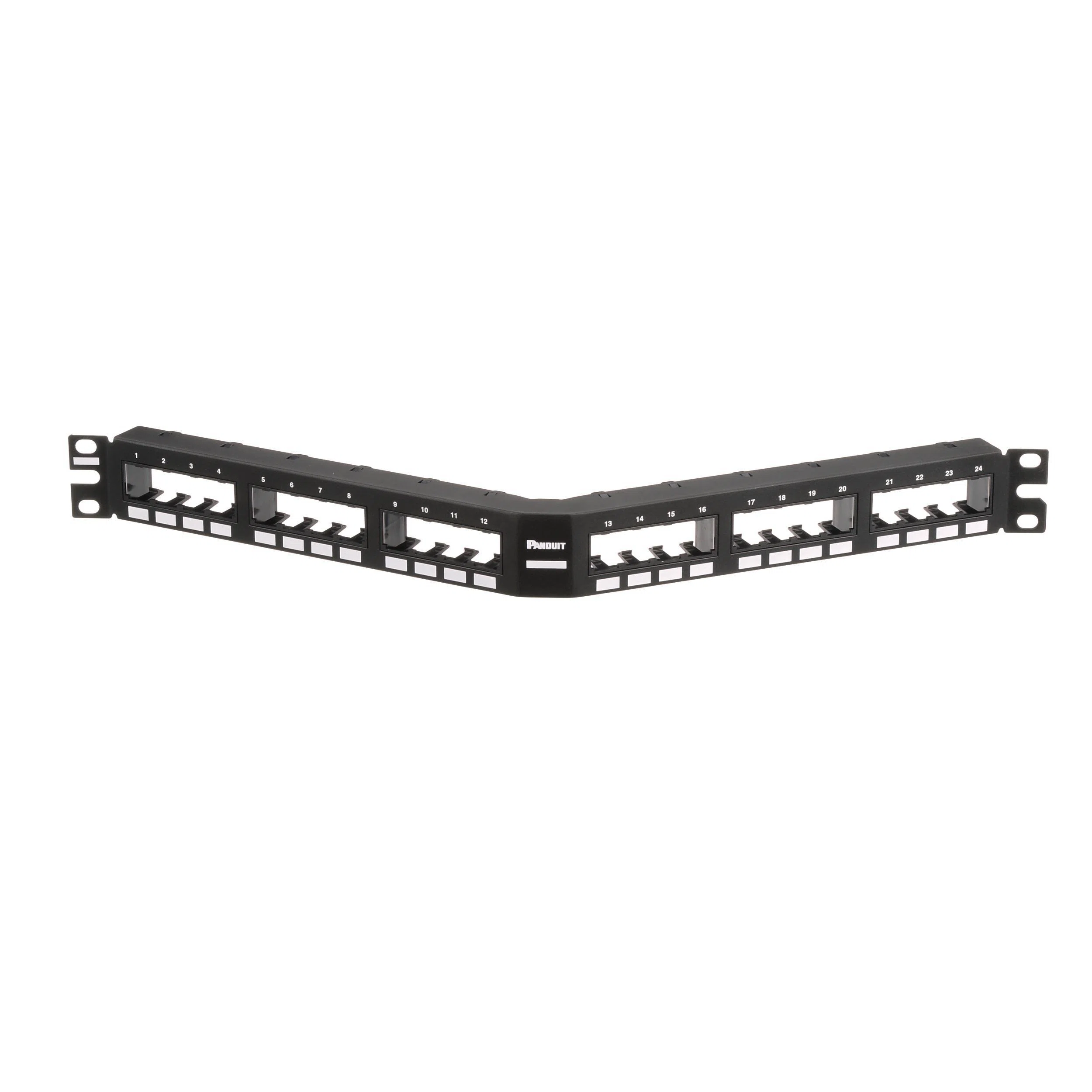 CPPA24FMWBLY Mini-Com PanNet 1RU Angled Unshielded Modular Patch Panel, 24 Ports, Cat 5e, 24 AWG Terminal, Cold Rolled Steel