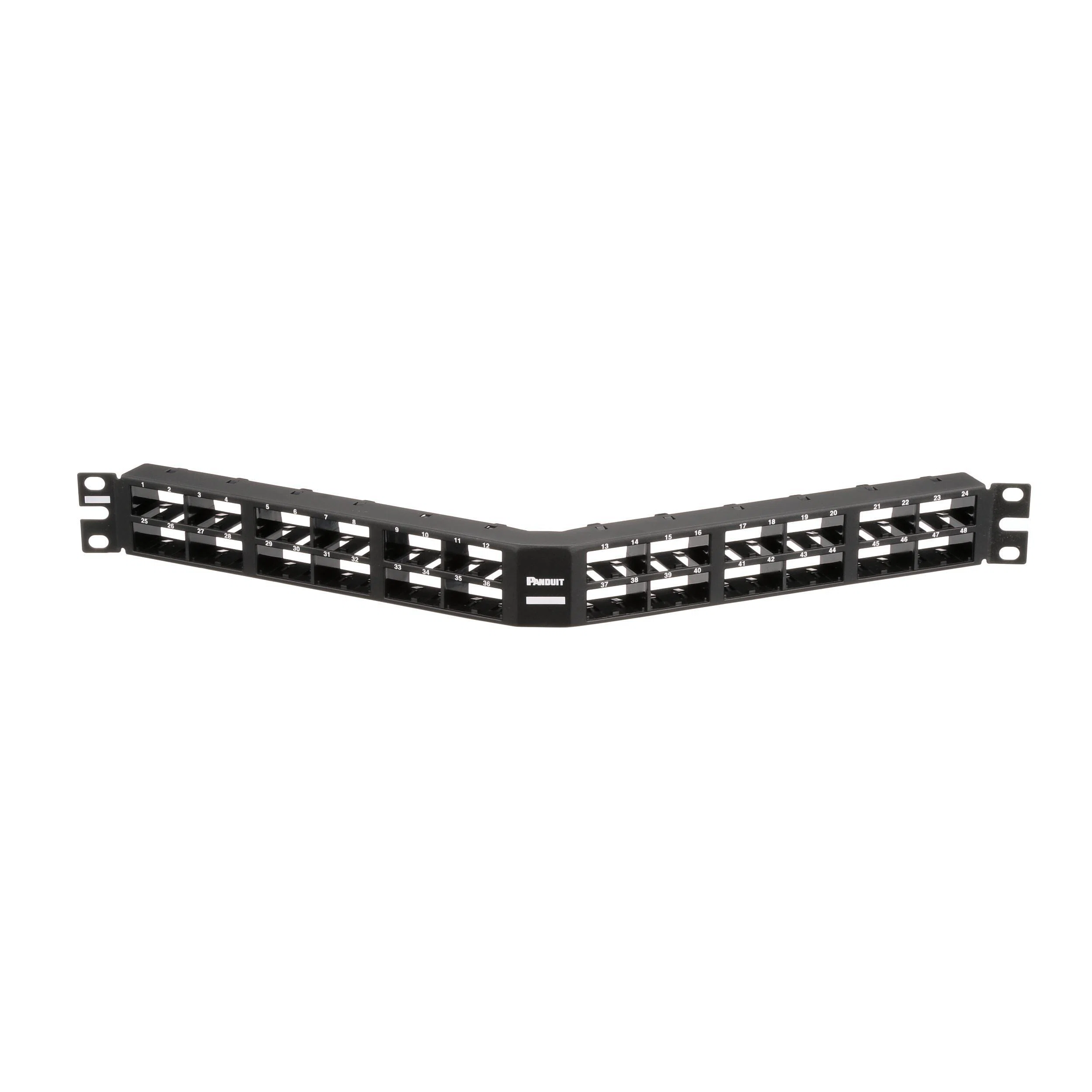 CPPA48HDWBLY Mini-Com PanNet 1RU Angled High Density Unshielded Modular Patch Panel With Rear Mounted Faceplate, 48 Ports, Cold Rolled Steel