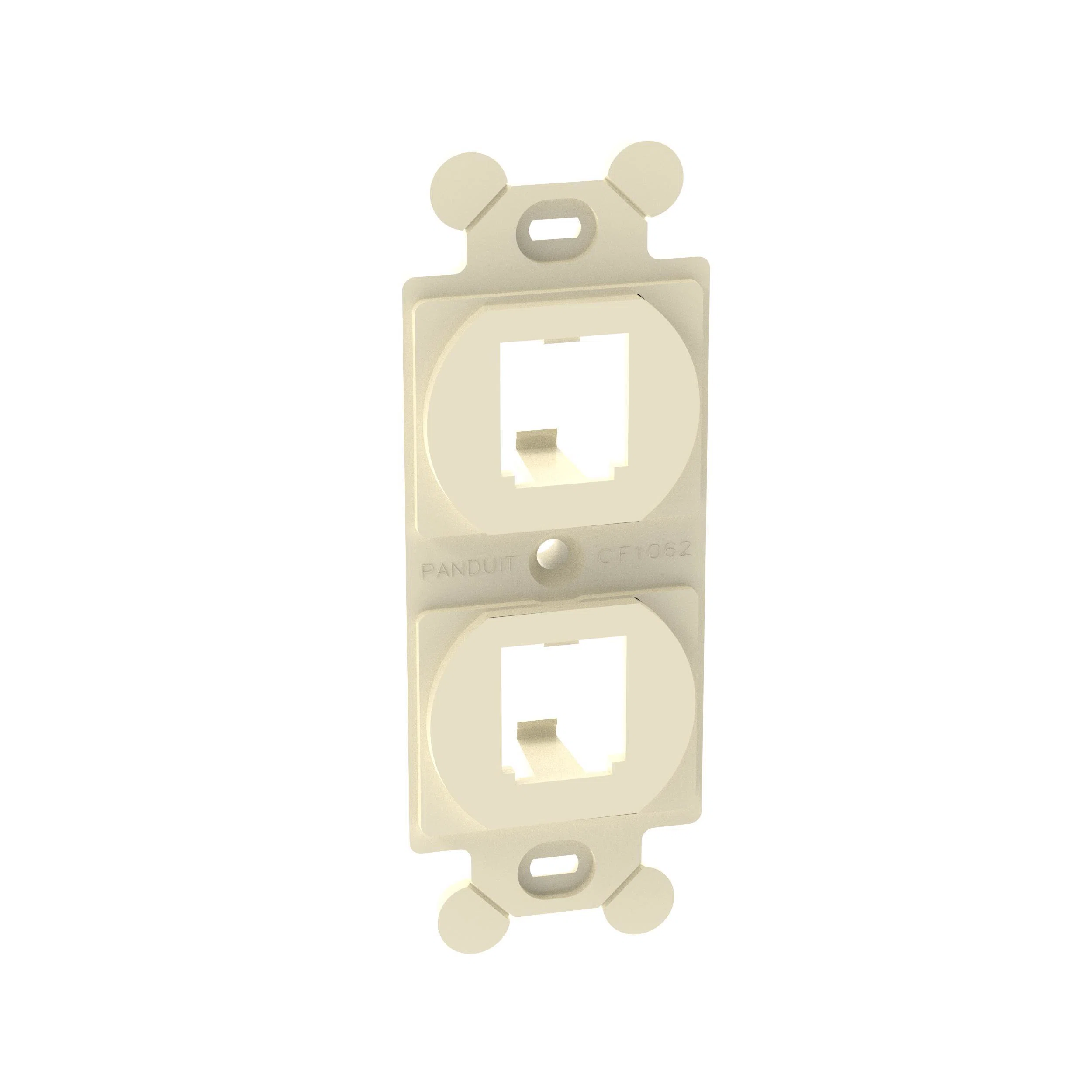 CF1062EIY Mini-Com PanNet Duplex Flat Module Adapter Frame, 1 Gangs, 2 Ports, ABS, Electric Ivory, For Use With 106 NEMA Faceplates and Mini-Com Module