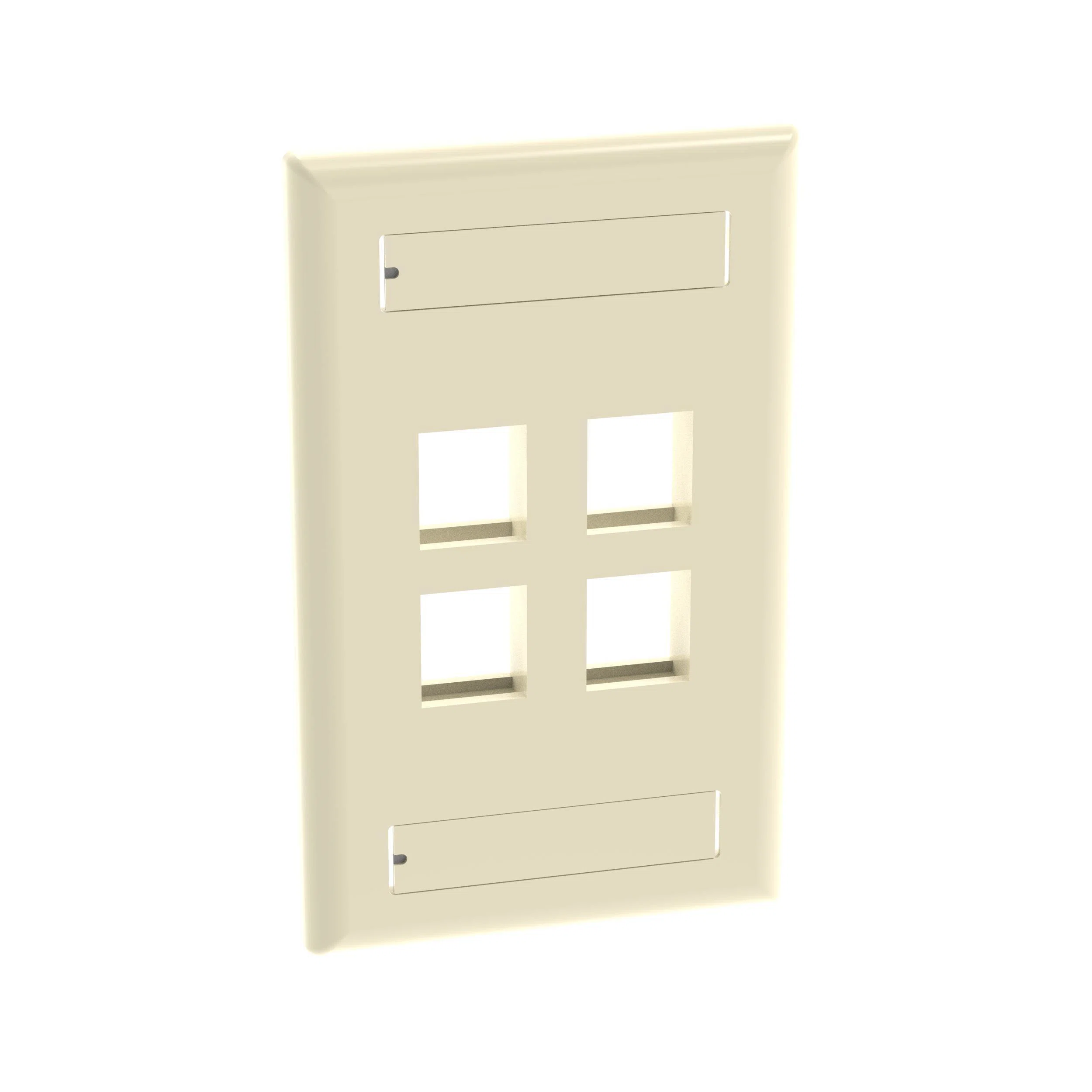 NK4FEIY PanNet NetKey Flat Vertical Faceplate, 1 Gangs, 4 Ports, Keystone Module, Fastened Mount, ABS