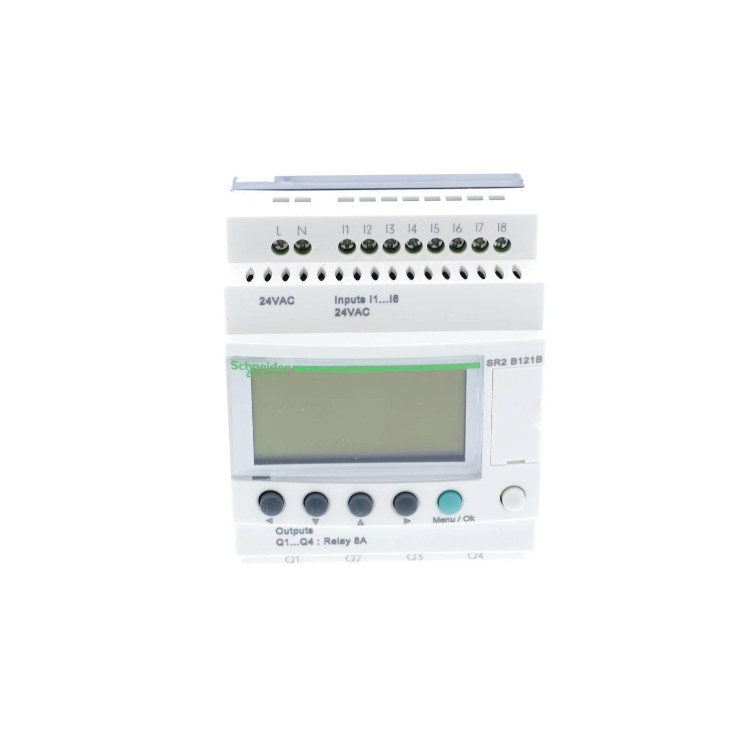 SR2B121B Compact Smart Relay With Display and Integrated Clock, 24 V AC Supply, 8 Inputs, 4 Outputs, Discrete Input, Relay Output