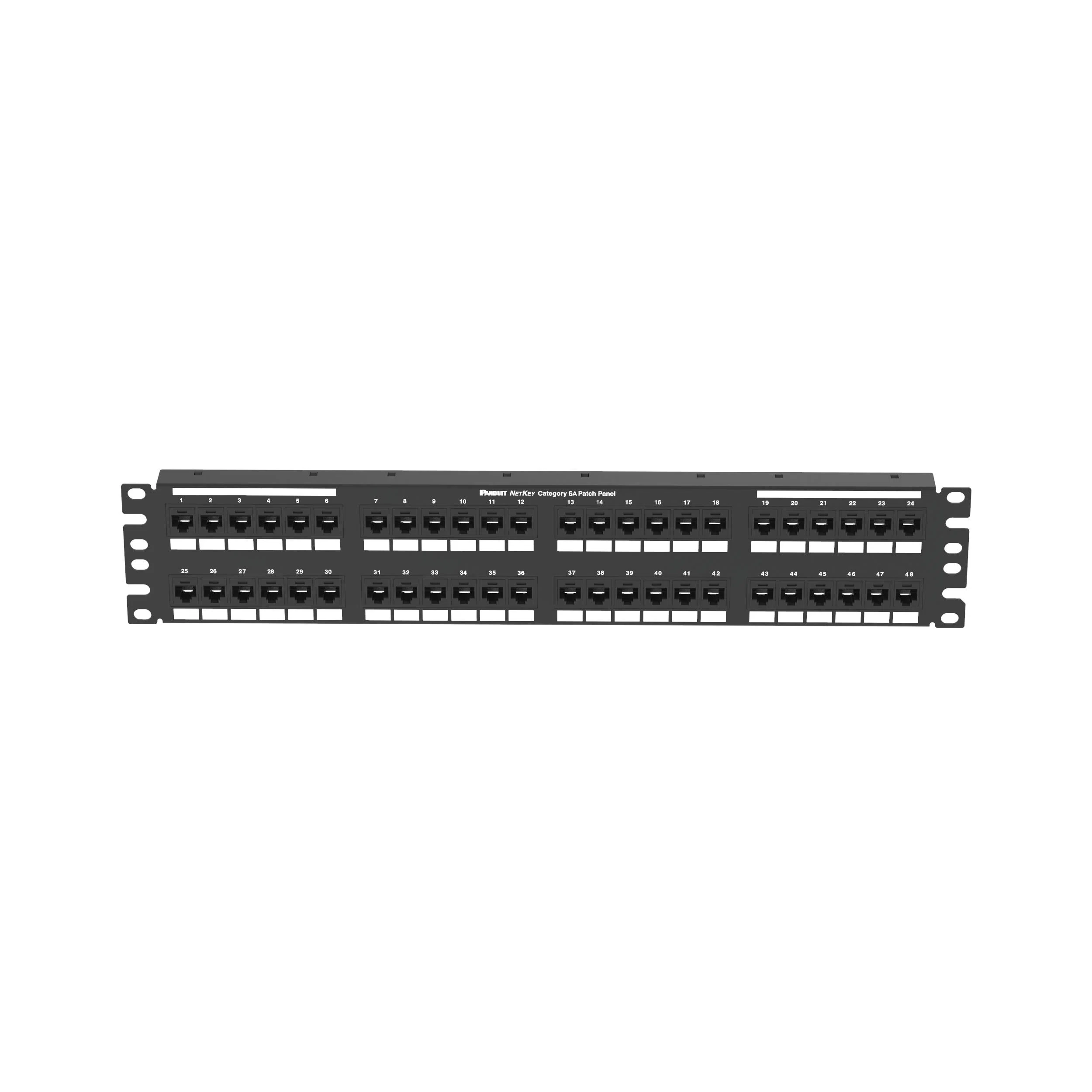NK6XPPG48Y NetKey 2RU Flat Patch Panel Kit, 48 Ports, Cat 6A, 26 to 22 AWG Terminal, Cold Rolled Steel