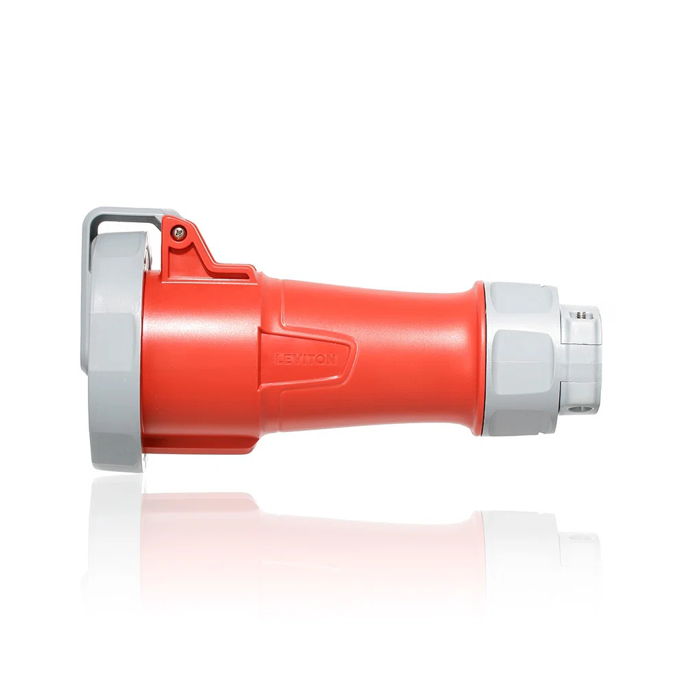330C7WLEV 3-Phase 7-Clock Position Dust/Watertight Pin and Sleeve Connector With Standard Clamp, 125 V, 30 A, 2 Poles, 3 Wires, Red