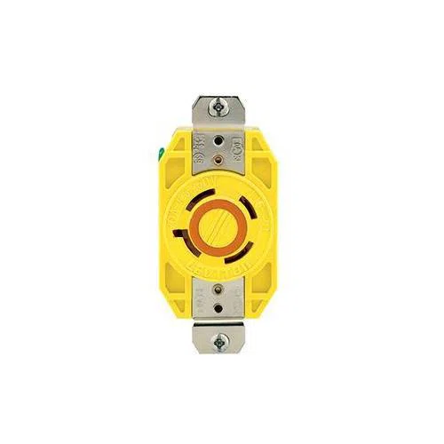24CM-30 3-Phase Y Grounding Locking Receptacle, 480 V AC, 20 A, 3 Poles, 4 Wires, Yellow