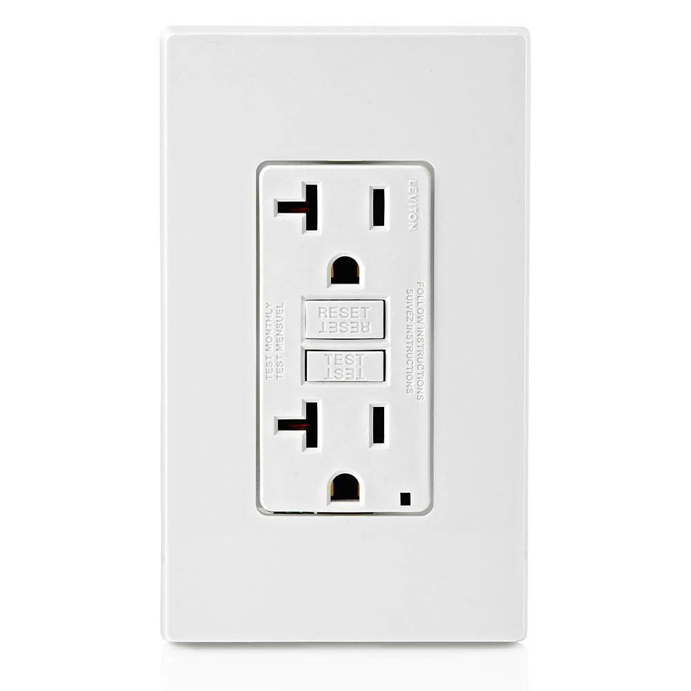 GFNT2-W SmartlockPro Slim Feed Through Monochromatic Non-Tamper Resistant Self-Test Standard Duplex GFCI Receptacle With LED Indicator, 125 V AC, 20 A, 2 Poles, 3 Wires, White