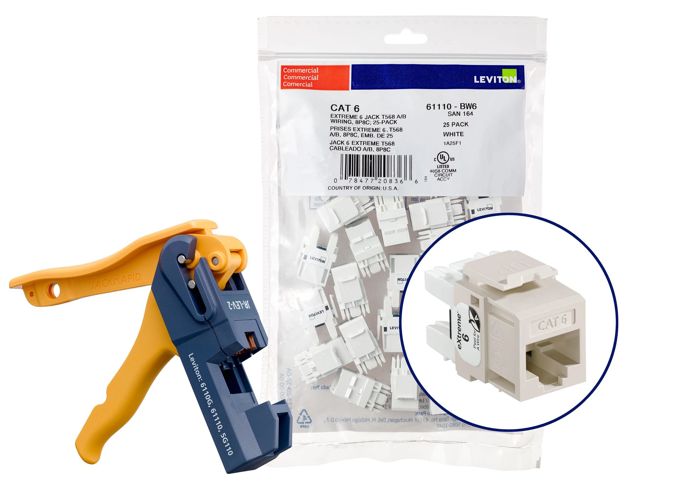 61110-JT6 eXtreme Component Rated UTP Connector With Jack Rapid Tool, Cat 6 Module, Plastic, Light Almond