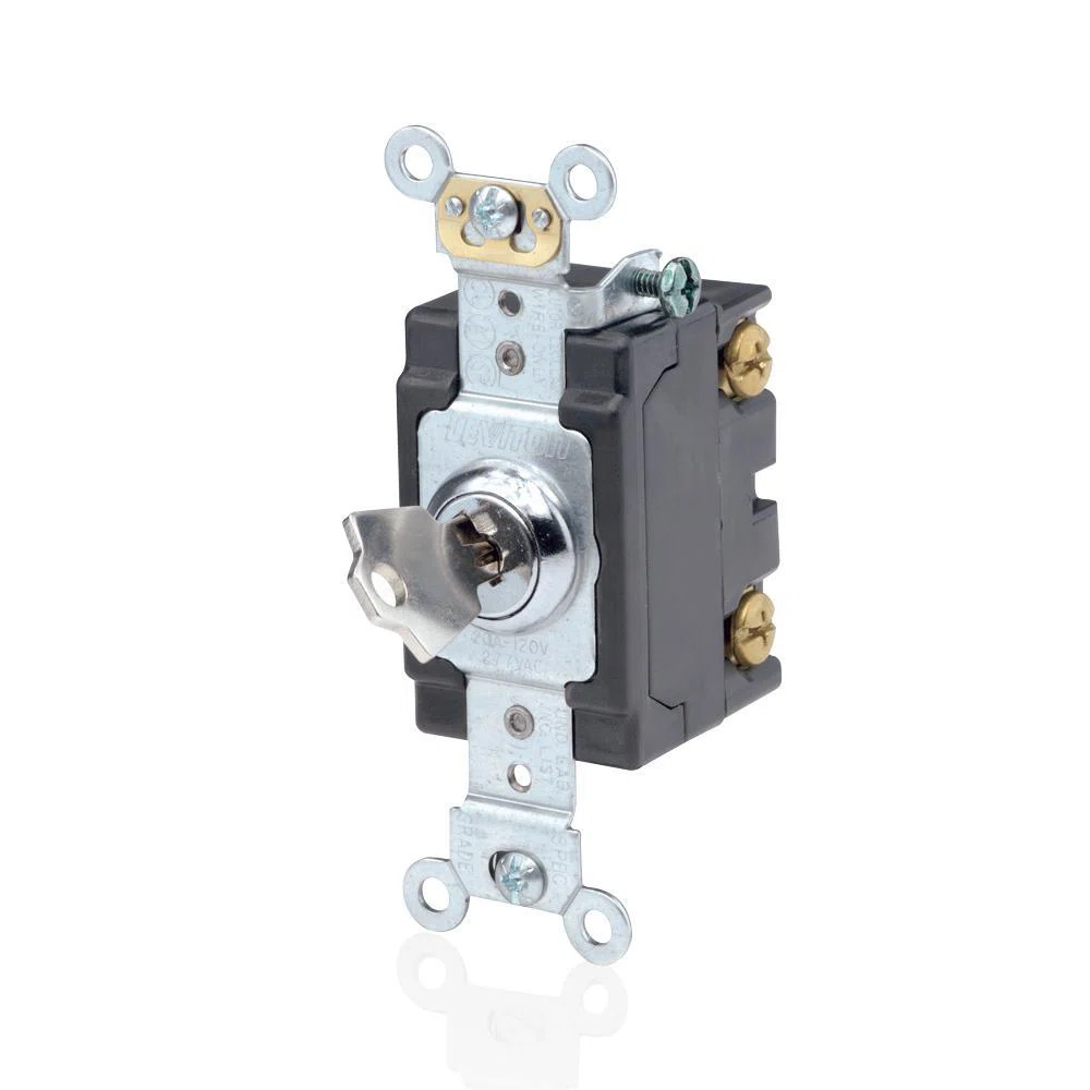 1223-2KL 3-Way Extra Heavy Duty AC Quiet Self-Grounding Key Lock Barrel Switch, 120/277 V AC, 20 A