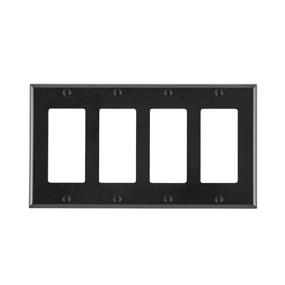 80412-E Decora Standard Size Wall Plate, 4 Gangs, 8.18 in W x 4.5 in H, Thermoset, Black