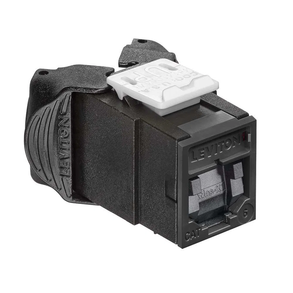 61UJK-SE6 Atlast-X1 QuickPort Component Rated UTP Connector With Internal Shutters, Cat 6 Module, Flush Mount, 1 Port, Black