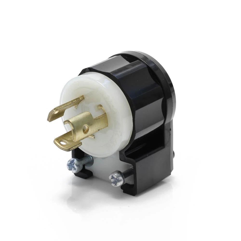 4770-CA 1-Phase Angled Grounding Cable Mount Locking Plug, 277 V AC, 15 A, 2 Poles, 3 Wires, Black/White