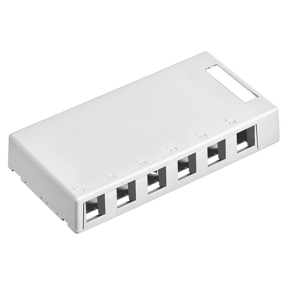 41089-6WP QuickPort 6-Port Outlet Box, Snap-In Module, For Use With Individual QuickPort Snap-In Connector Module and Raceway Cable Entry Knockout, Surface Mount, Plastic