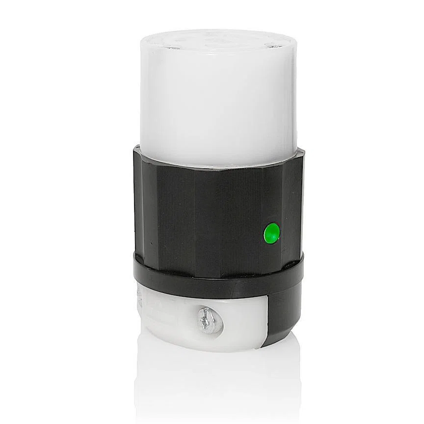 2313-PLC 1-Phase Grounding Cable Mount Locking Connector, 125 V AC, 20 A, 2 Poles, 3 Wires, Black/White