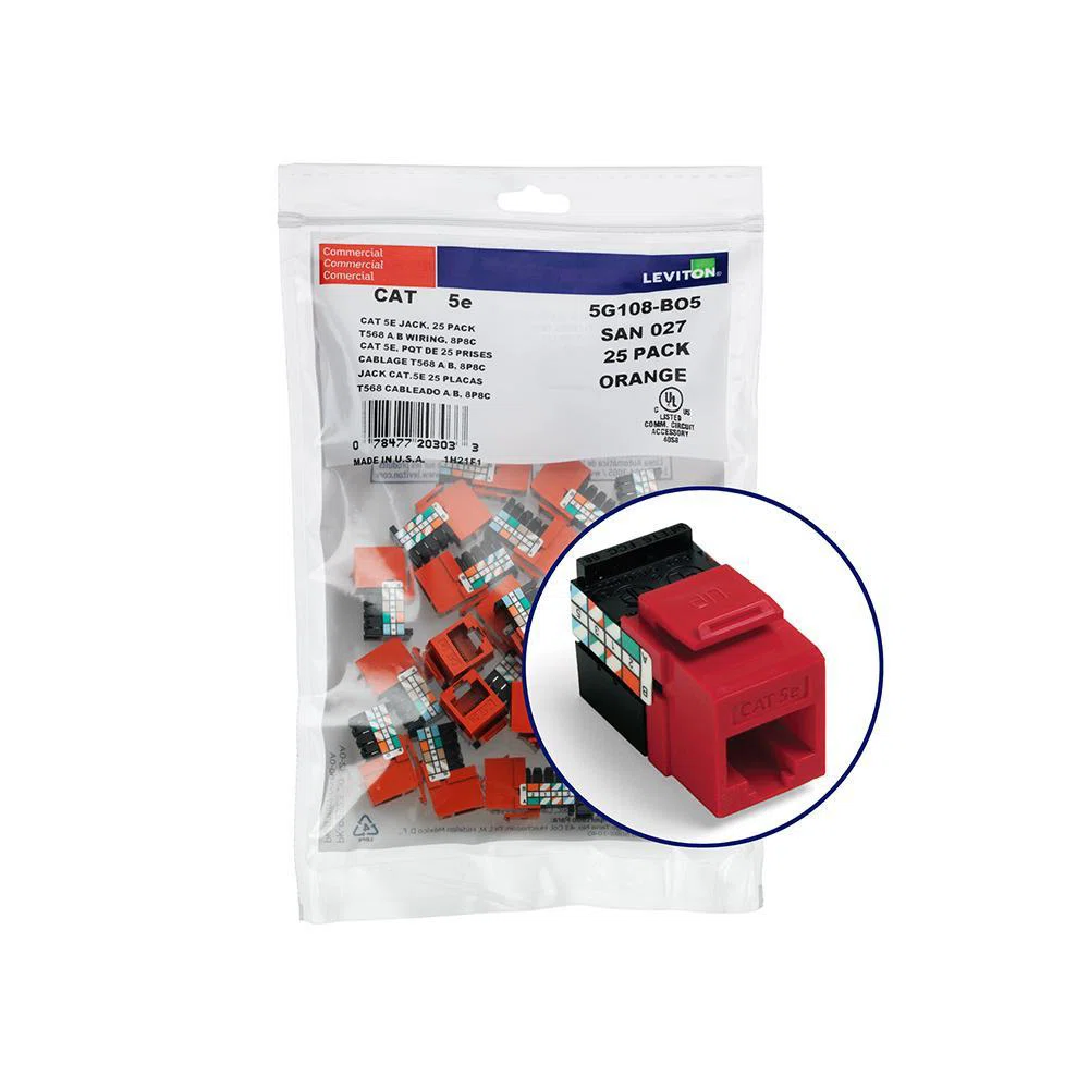 5G108-BC5 8-Conductor 8-Position UTP Connector, Cat 5e Module, Panel Mount, 1 Ports, Plastic, Crimson Red