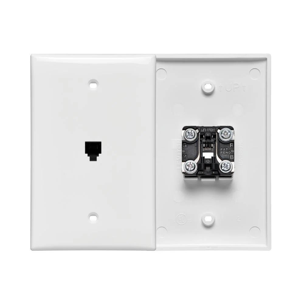 40539-PMW Midsize Screw Terminal Telephone Wall Jack, 1 Gang, 3-1/8 in W, Nylon, Box Mount