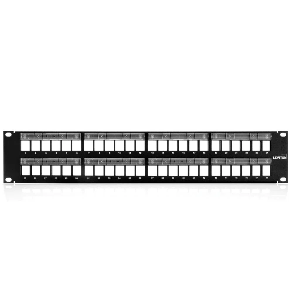 49255-L48 QuickPort 2-RU Flat Unloaded Patch Panel With Magnifying Lens Label Holder, 48 Ports, CAT 6, Steel