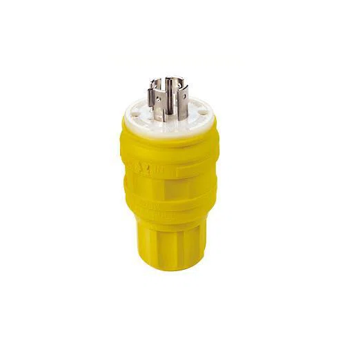 26W82 3-Phase Grounding Watertight Cable Mount Locking Plug, 277/480 V AC, 20 A, 4 Poles, 5 Wires, Yellow