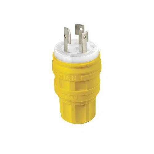 28W08 Wetguard 1-Phase Non-Grounding Watertight Cable Mount Locking Plug, 125/250 V AC, 30 A, 3 Poles, 3 Wires, Yellow