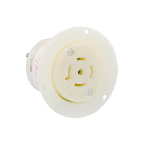 2526 3-Phase Grounding Receptacle Locking Flanged Outlet, 277/480 V AC, 20 A, 4 Poles, 5 Wires, White