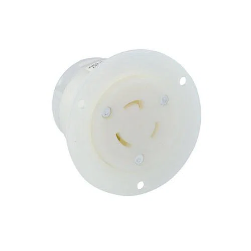 2316 Grounding Locking Flanged Outlet, 125 V AC, 20 A, 2 Poles, 3 Wires, White