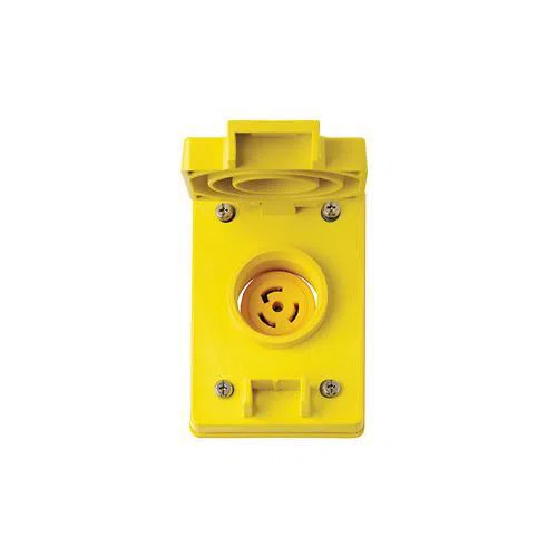 67W48 Grounding Single Locking Receptacle, 250 V AC, 20 A, 2 Poles, 3 Wires, Yellow
