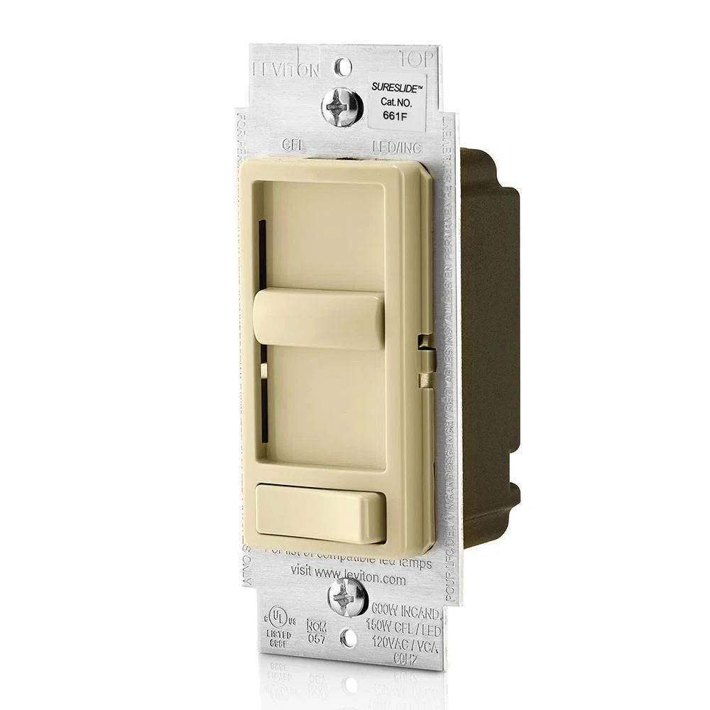 661F-10I Decora SureSlide 1-Pole 3-Way Electro-Mechanical Unlighted Fan Speed Control With Preset ON/OFF Switch, 120 V AC, 1.5 A, 3-Speed/Quiet Operational Mode, Ivory