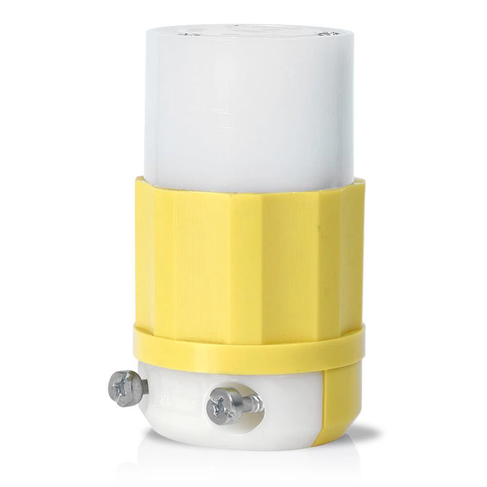 2713-CY 3-Phase Grounding Cable Mount Locking Connector, 125/250 V AC, 30 A, 3 Poles, 4 Wires, White/Yellow