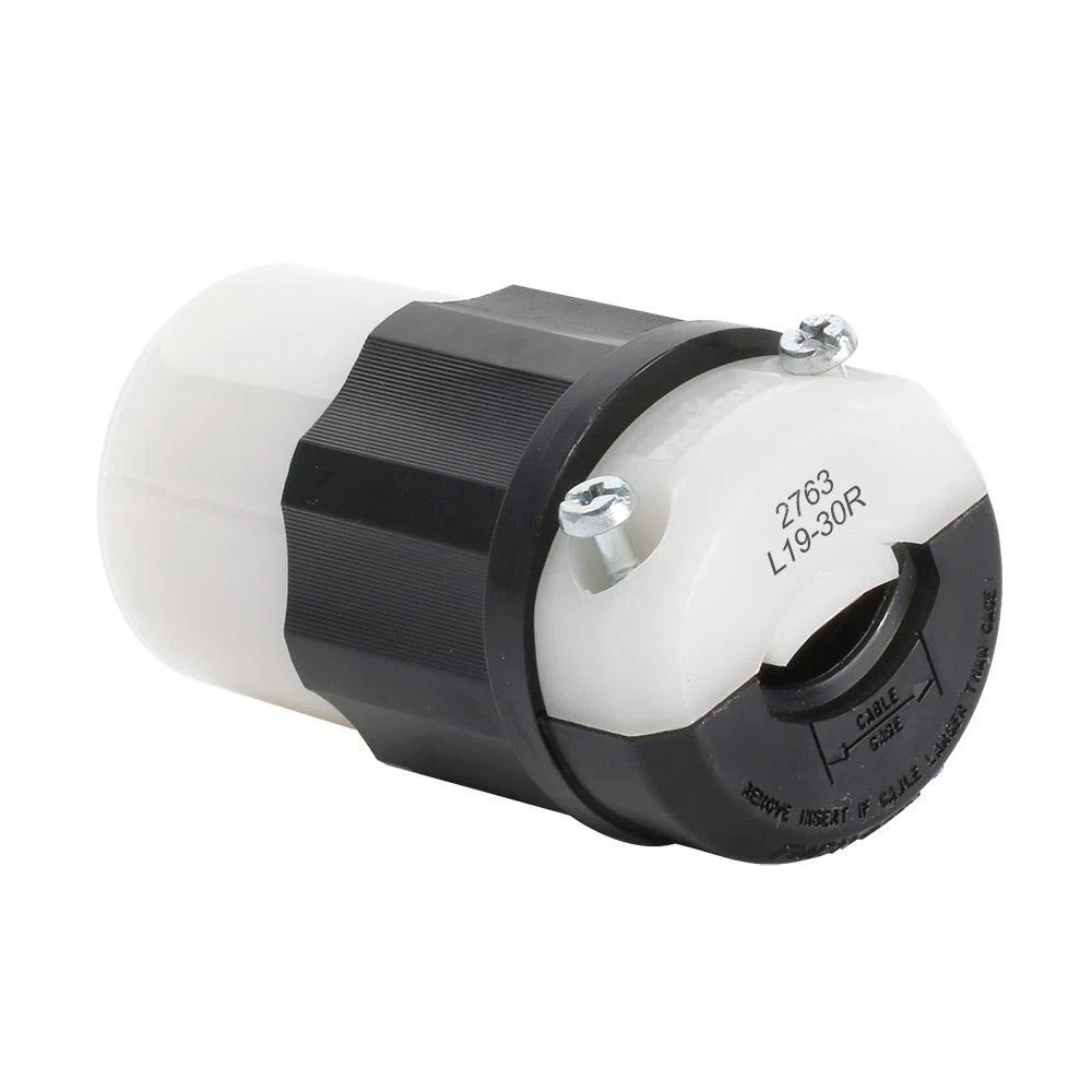 2823 3-Phase Grounding Cable Mount Locking Connector, 277/480 V AC, 30 A, 4 Poles, 5 Wires, Black/White
