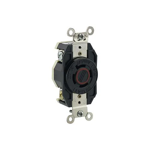 2450 3-Phase Y Non-Grounding Locking Receptacle, 277/480 V AC, 20 A, 4 Poles, 4 Wires, Black