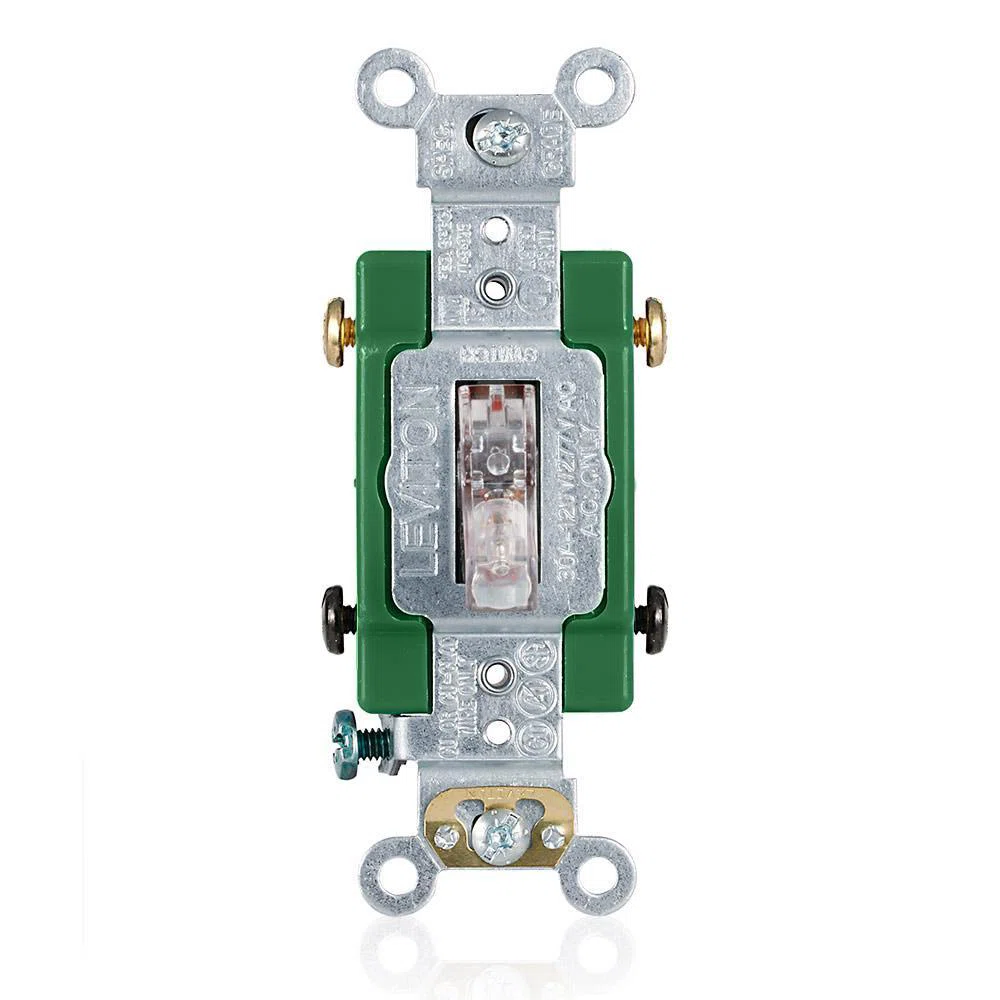 3032-PLC Illuminated ON Self-Grounding Toggle Switch, 120 V AC, 30 A, 2 hp Power Rating