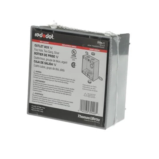 2IH4-1 Red Dot Standard Universal Weatherproof Box, Die Cast Aluminum, 31.8 cu-in Capacity, 2 Gangs, 4 Outlets, 4-9/16 in H x 4-5/8 in W x 2-1/16 in D