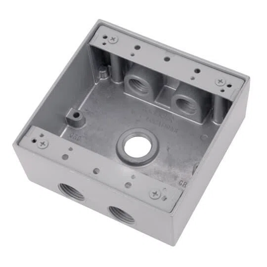 2IH5-1 Red Dot Universal Weatherproof Box, Die Cast Aluminum, 31.8 cu-in Capacity, 2 Gangs, 5 Outlets, 4-9/16 in L x 4-5/8 in W x 2-1/16 in D