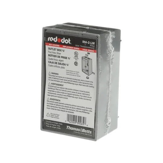 IH4-2-LM Red Dot Universal Weatherproof Box With Mounting Lug, Die Cast Aluminum, 18.3 cu-in Capacity, 1 Gangs, 4 Outlets, 4-9/16 in H x 2-13/16 in W x 2 in D