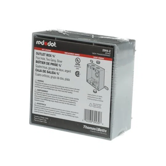 2IH4-2 Red Dot Universal Weatherproof Box, Die Cast Aluminum, 31.8 cu-in Capacity, 2 Gangs, 4 Outlets, 4-9/16 in L x 4-5/8 in W x 2-1/16 in D