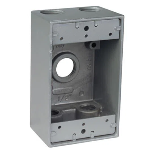 DIH5-1-LM Red Dot Universal Weatherproof Box With Mounting Lug, Die Cast Aluminum, 17.3 cu-in Capacity, 1 Gangs, 5 Outlets, 4-9/16 in L x 2-13/16 in W x 2 in D