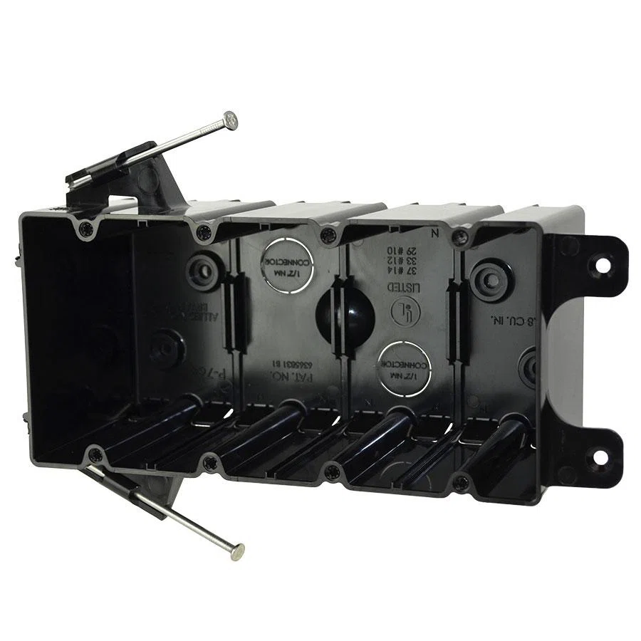 P-764 FlexBOX Non-Conductive Non-Metallic Switch/Receptacle Box, Polycarbonate, 74.8 cu-in Capacity, 4 Gangs, 8 Outlets, 2 Knockouts, 3-3/4 in H x 7-5/8 in W x 3-1/4 in D
