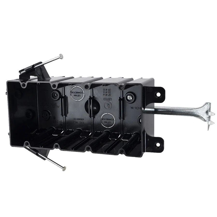 P-764B FlexBOX Adjustable Non-Conductive Non-Metallic Switch/Receptacle Box, Polycarbonate, 74.8 cu-in, 4 Gangs, 8 Outlets, 2 Knockouts, 3-3/4 in H x 7-5/8 in W x 3-1/4 in D