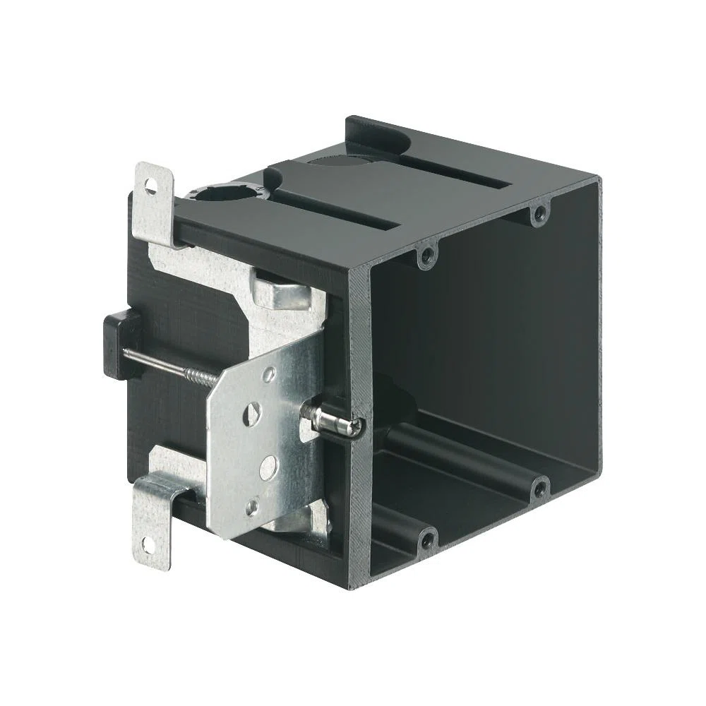 FA102 Adjustable Outlet Box With Knockout, Plastic, 43.5 cu-in Capacity, 2 Gangs, 2 Outlets, 3.875 in W x 5.623 in D x 4.8 in H