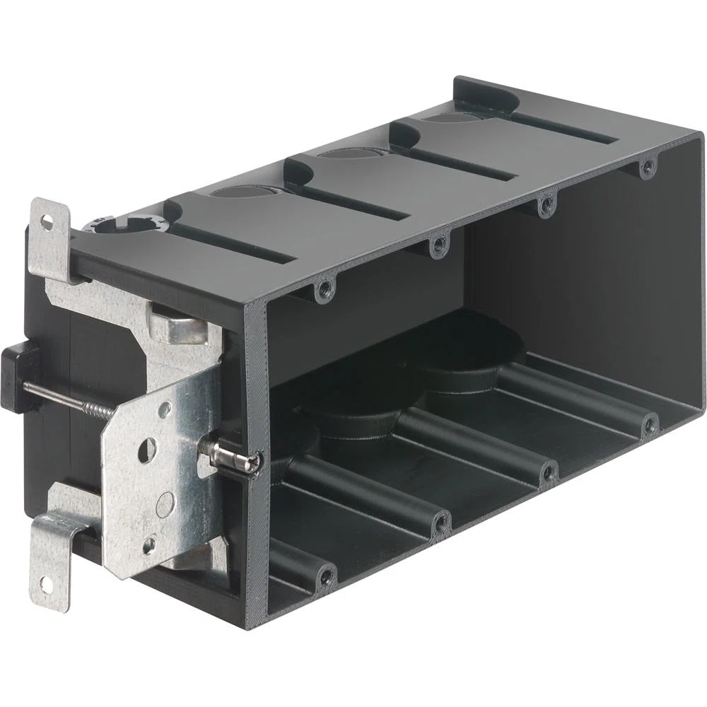 FA104GC Adjustable Outlet Box With Grounding Clip, Plastic, 87 cu-in Capacity, 4 Gangs, 3.72 in H x 7.735 in W x 3.875 in D