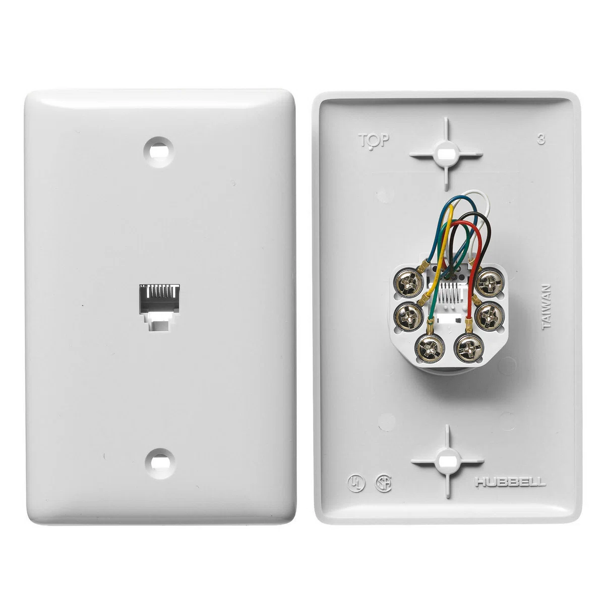 NS732W 1-Gang Standard Molded-In Plate With Jack, Screw Terminal Connection, Screw Mount, 6-Position 6-Conductor Jack Position