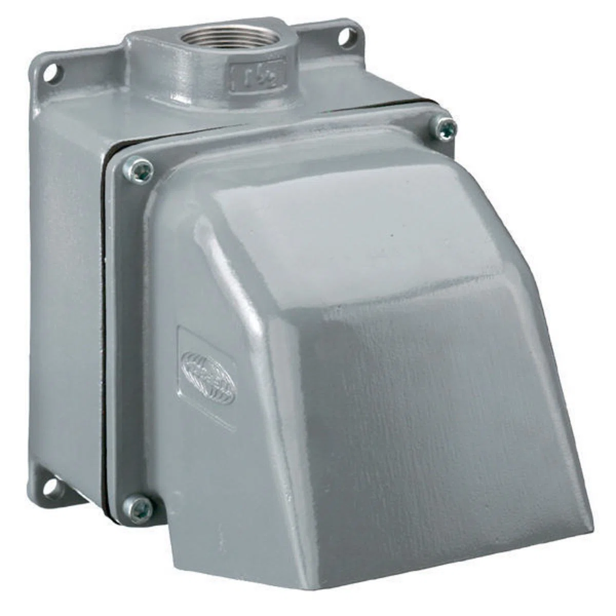 FW60100 1-Outlet, 4-Way 15 deg Angled Back Box With 1-1/2 in NPT Hub Knockout, 8-3/4 in H x 6-3/4 in W x 9-3/4 in D, For Use With 60, 63, 100 and 125 A IEC Pin and Sleeve Devices, Cast Aluminum