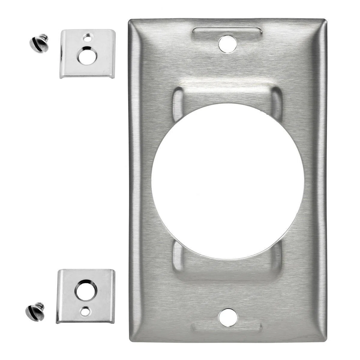 SS750 Stamped Standard Receptacle Wallplate, 302/304 Stainless Steel