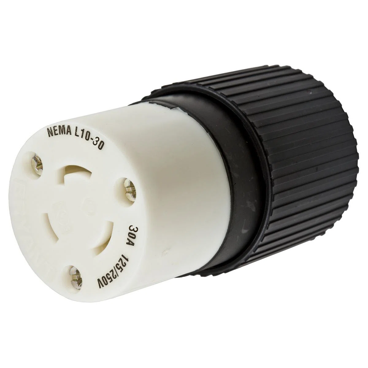 HBL2663 Non-Grounding Standard Sized Surface Mount Female Connector, 125/250 V AC, 30 A, 3 Poles, 3 Wires, Black/White