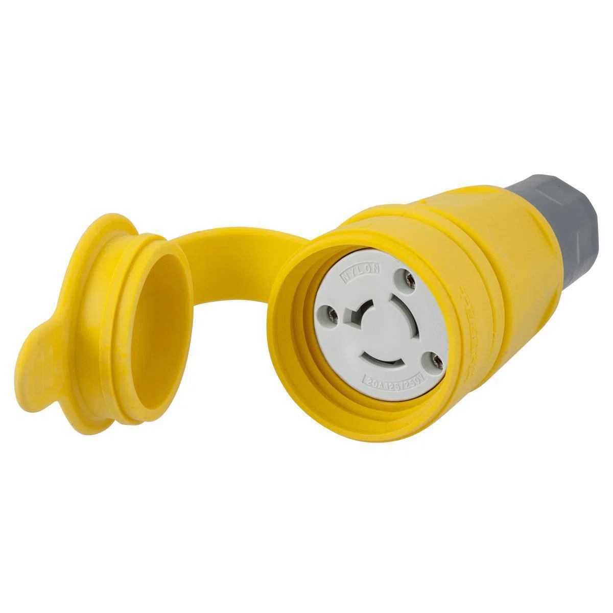 HBL27W08 Non-Grounding Standard Sized Watertight Surface Mount Female Connector, 125/250 V AC, 20 A, 3 Poles, 3 Wires, Yellow