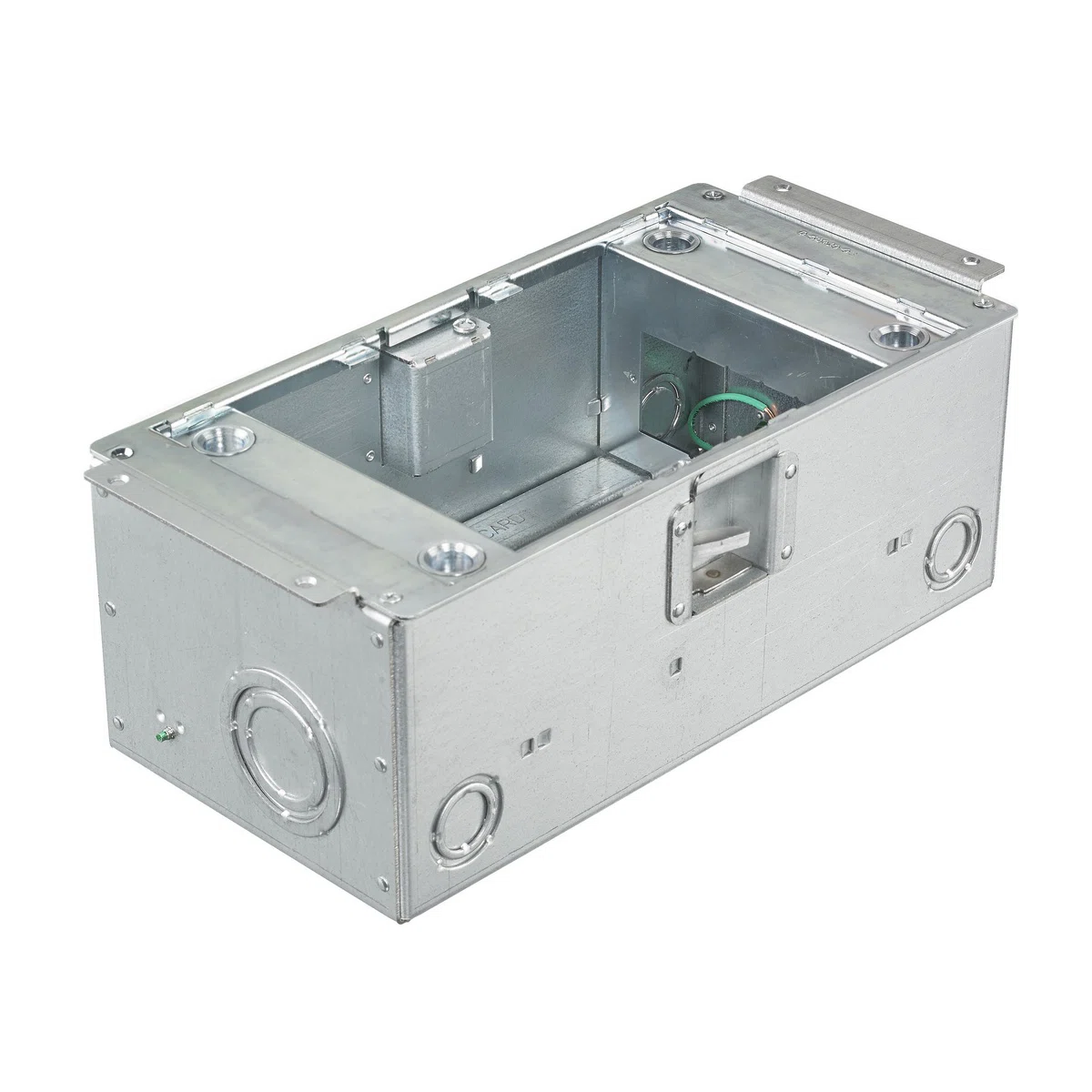 AFB2G50 Folded Recessed Standard Floor Box, Stamped Steel, 60 cu-in Capacity, 2 Gangs, 10 Knockouts, 6.62 in L x 12.67 in W x 5.06 in H