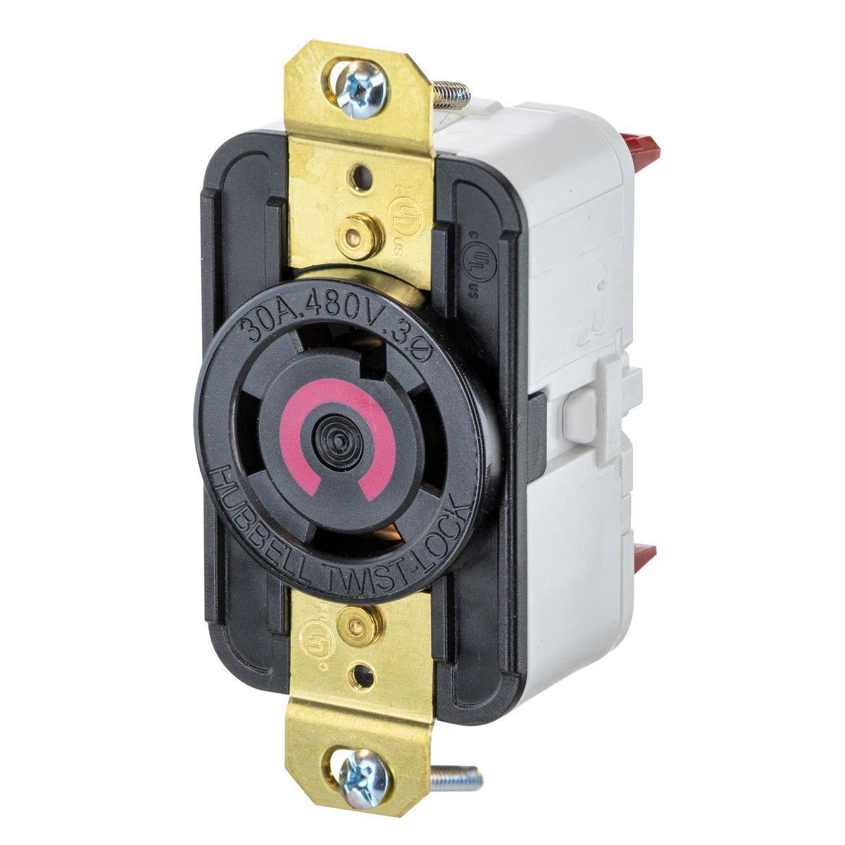 HBL2730ST 3-Phase Single Flush Locking Receptacle With Spring Termination, 480 V AC, 30 A, 3 Poles, 4 Wires, Black