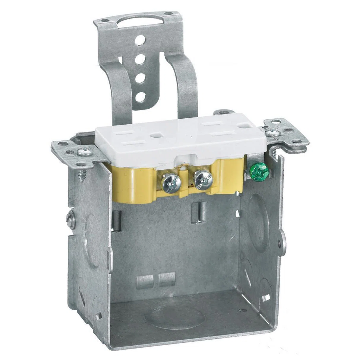 RF500 Deep Semi-Adjustable Standard Floor Box With Clamp, Stamped Steel, 28 cu-in Capacity, 3 Outlets, 6 Knockouts, 3.2 in W x 3 in D x 2.4 in H